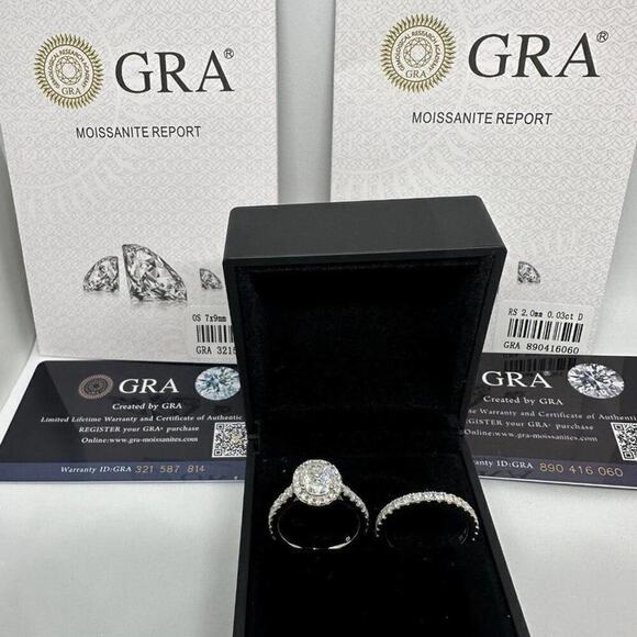 Moissanite Engagement Ring Oval Cut GRA Certified Wedding Brilliant 18K Size 5.5 - Picture 4 of 15